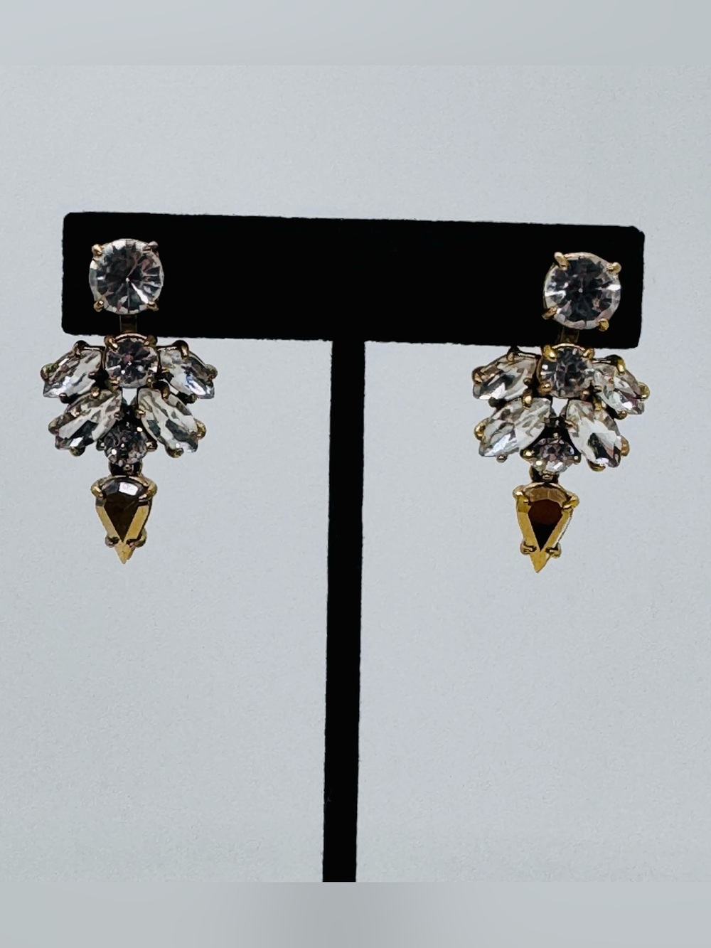 J. Crew Vintage Crystal Cluster Drop Statement Earrings Antiqued Gold